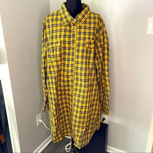 Boohoo Plus Check Oversized Shirt Dress Mustard Yellow. Size US 22. NWT